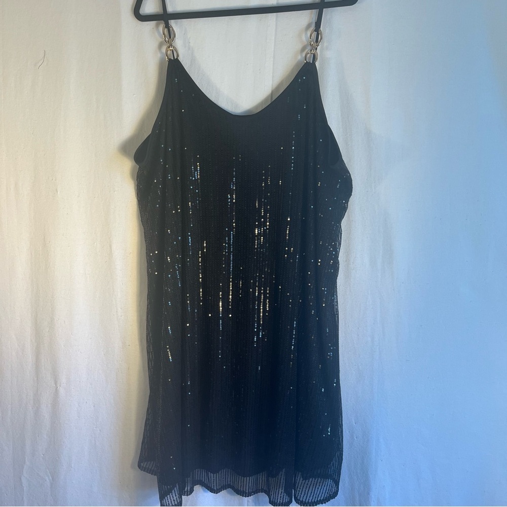 Black Sequin Dress with Gold spaghetti straps